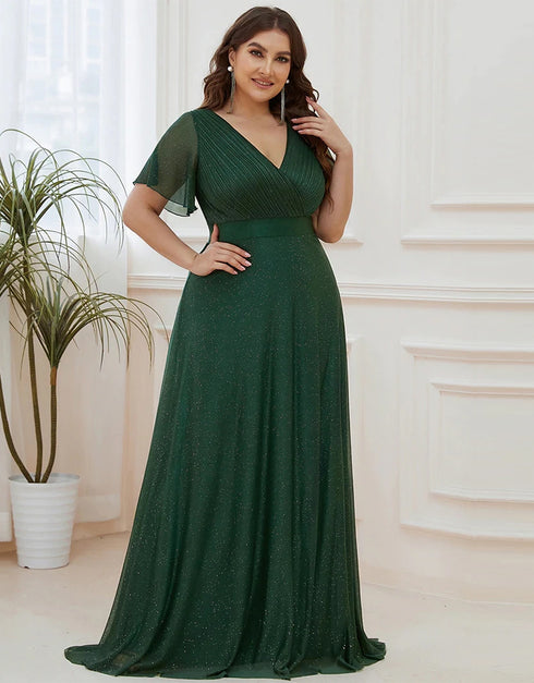V Neck Chiffon Plus Size Evening Dress For Women
